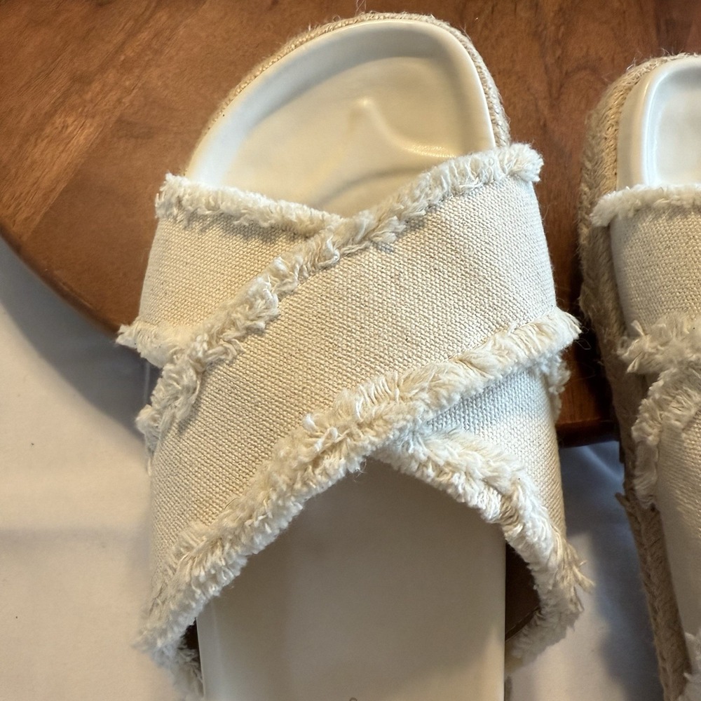 ShuShop Cream Frayed Crossband Sandals - Picture 10 of 16